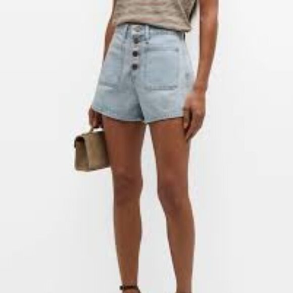NWT Frame Le Bardot Exposed Button Jean Shorts Trevi Light Blue Wash 30 - Picture 1 of 5